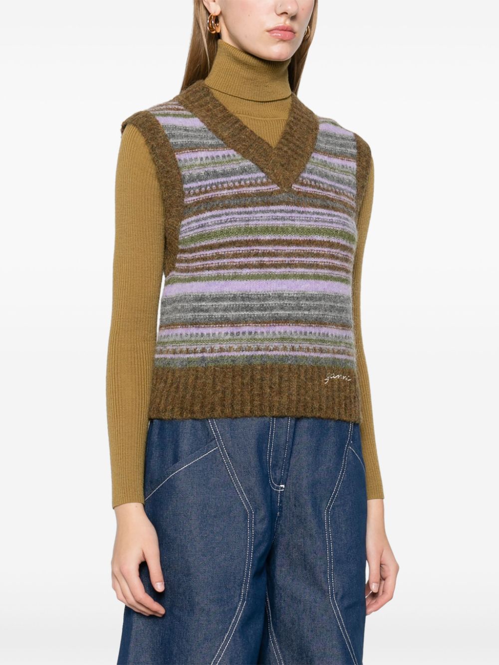 Ganni Striped v-neck vest K2356838-P25