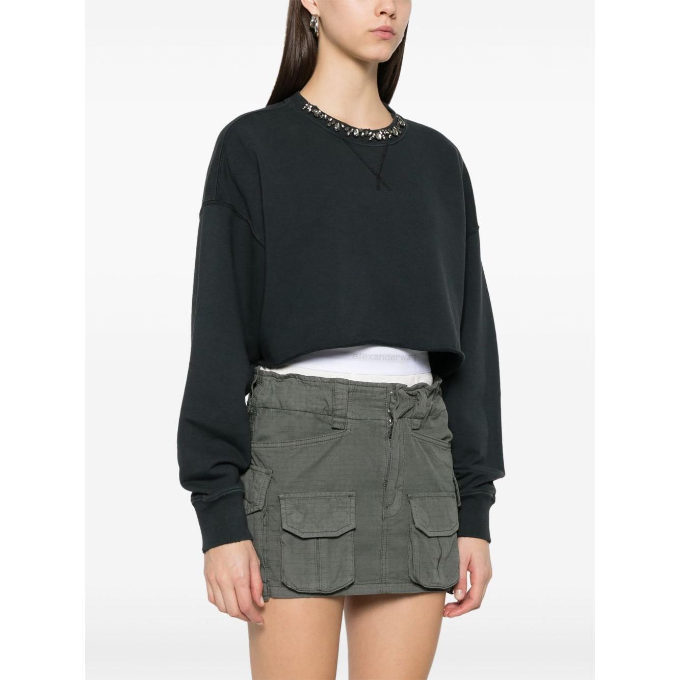 Golden Goose Cropped Cotton Sweatshirt with Crystals on the Front GWP02203P00189690456-P25