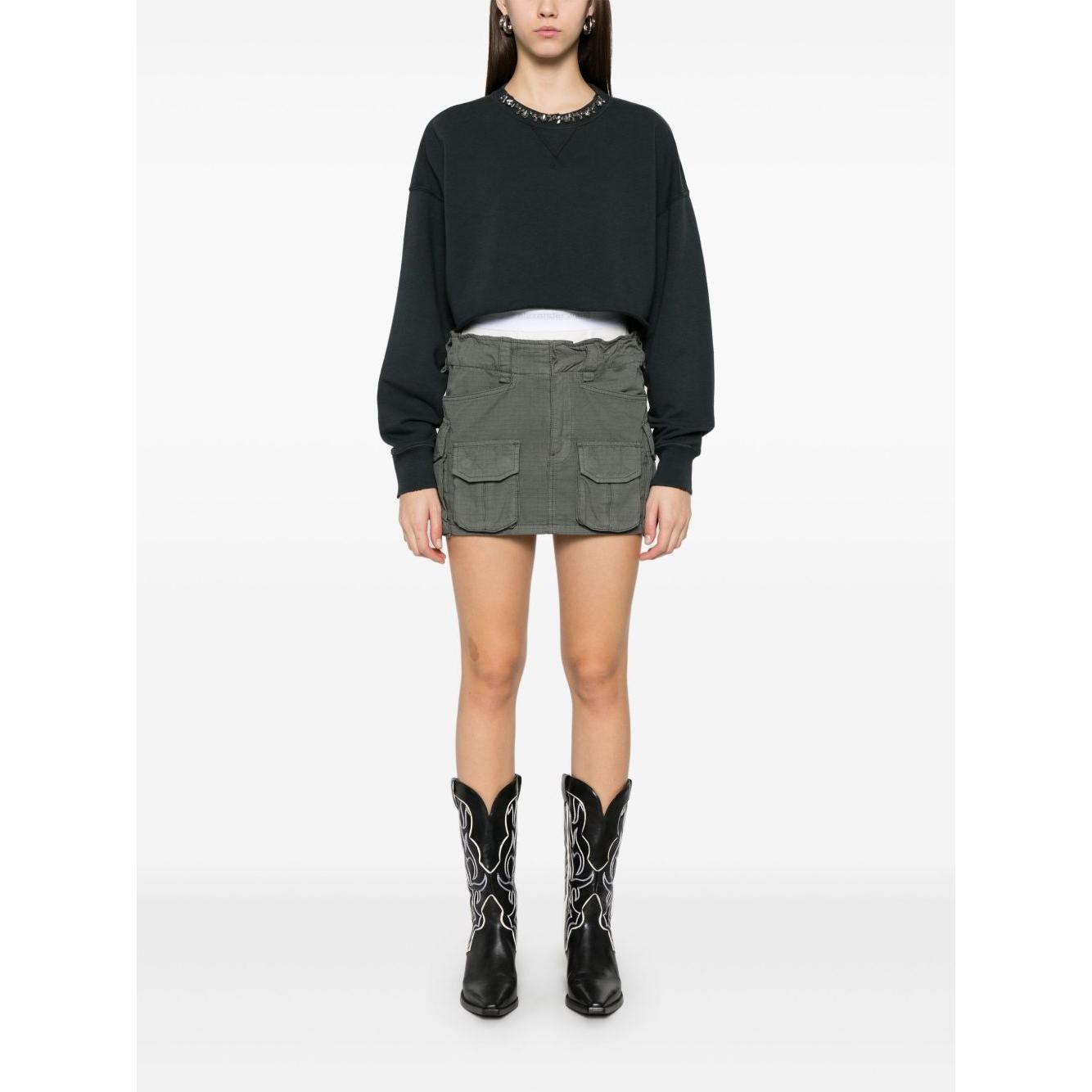 Golden Goose Cropped Cotton Sweatshirt with Crystals on the Front GWP02203P00189690456-P25