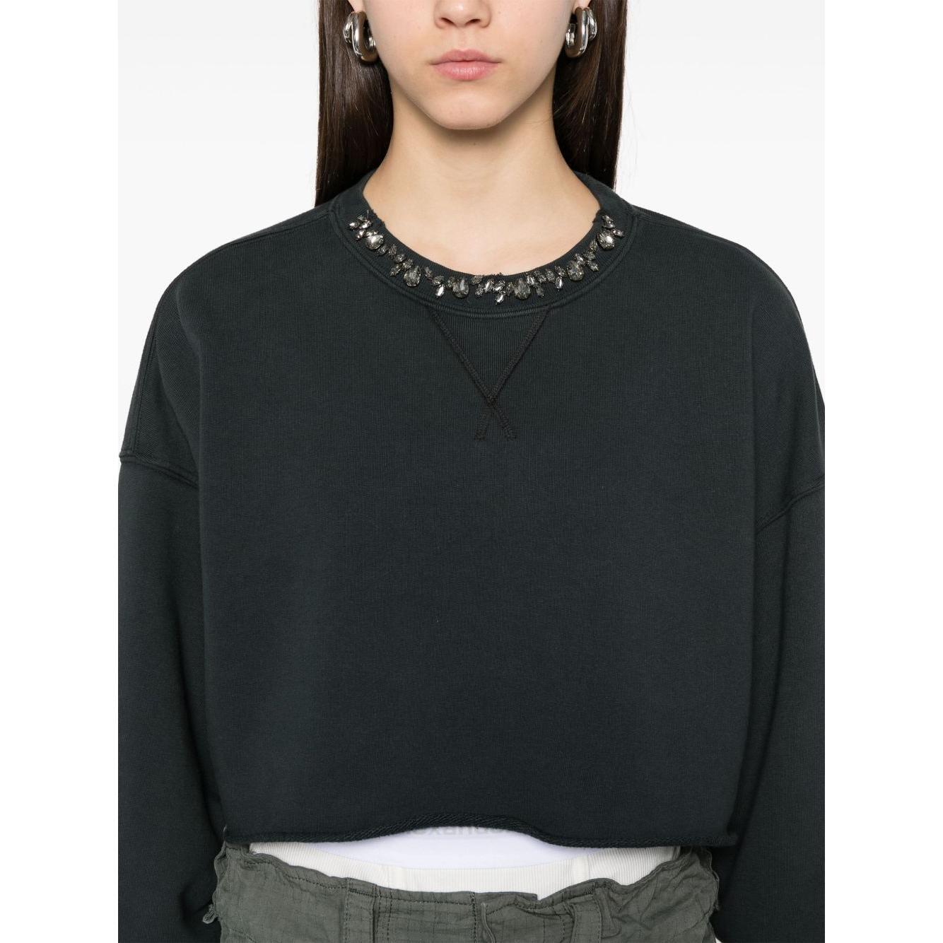 Golden Goose Cropped Cotton Sweatshirt with Crystals on the Front GWP02203P00189690456-P25