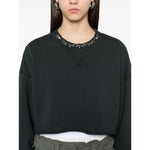 Golden Goose Cropped Cotton Sweatshirt with Crystals on the Front GWP02203P00189690456-P25
