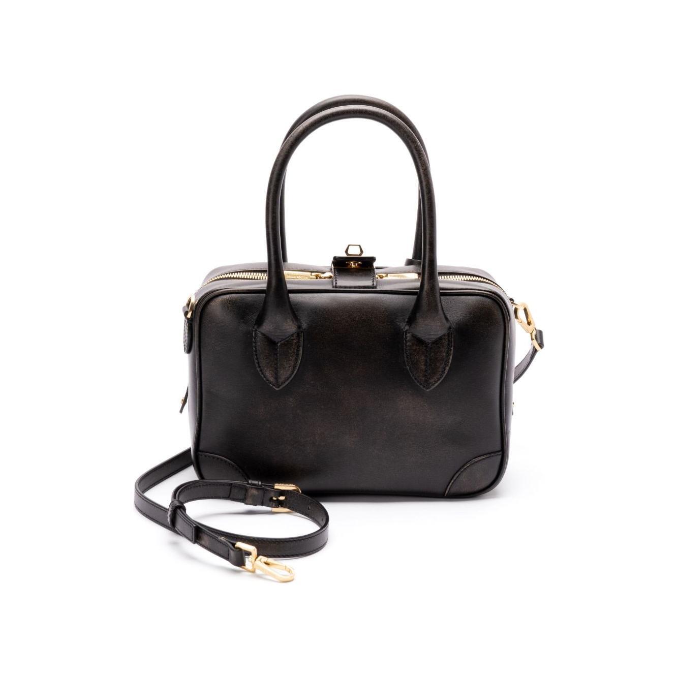 Golden Goose Vita Bag in smooth black leather and gold details GWA00470A00086790100-P25