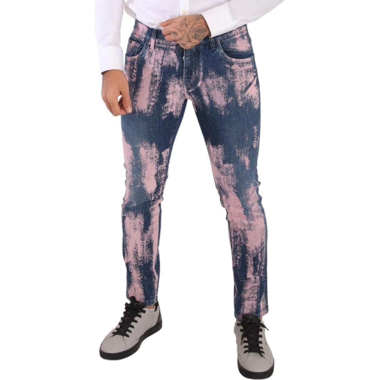 Dolce & Gabbana Blue Pink Tie Dye Cotton Skinny Denim Jeans