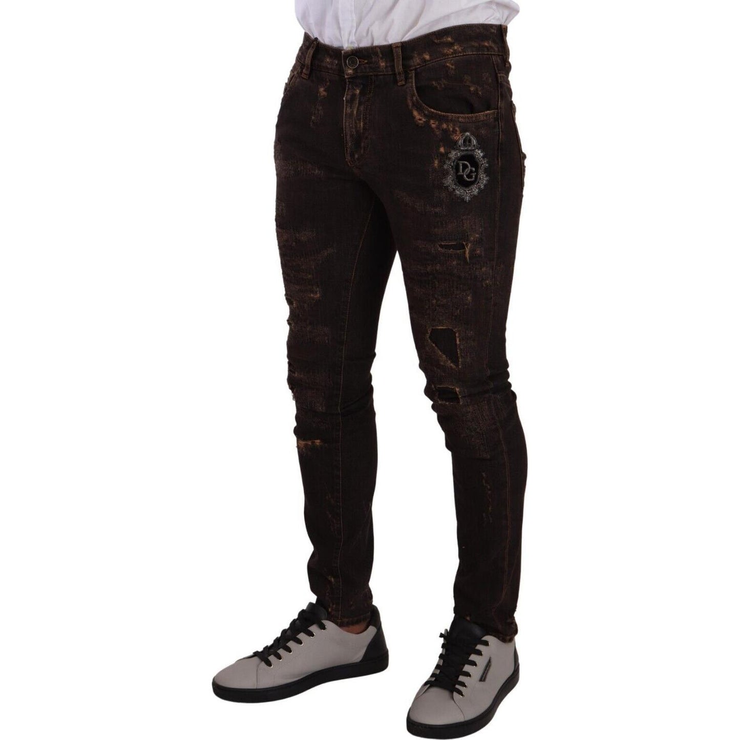Dolce & Gabbana Brown Distressed Slim Fit Skinny Denim Jeans PAN72705 - 48