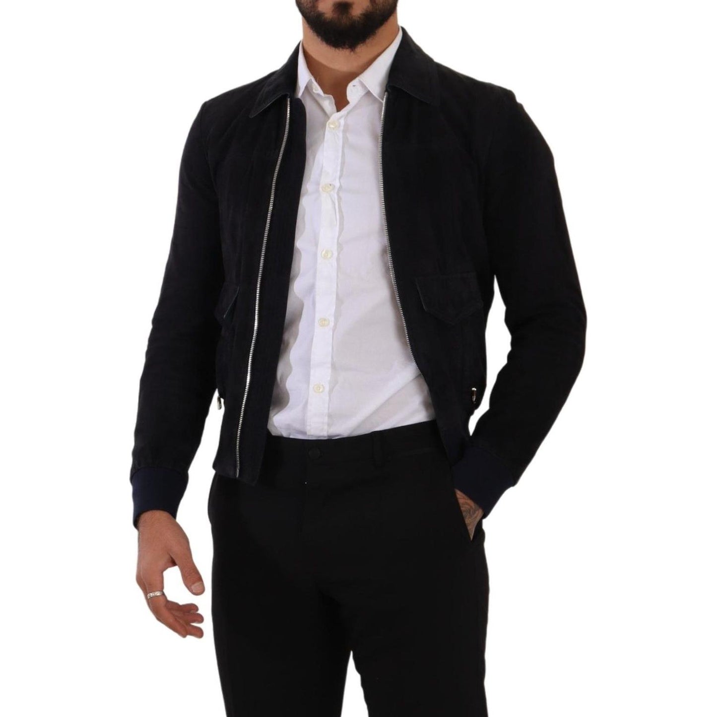 Dolce & Gabbana Blue Suede Lambskin Leather Coat Jacket JKT3010- 44