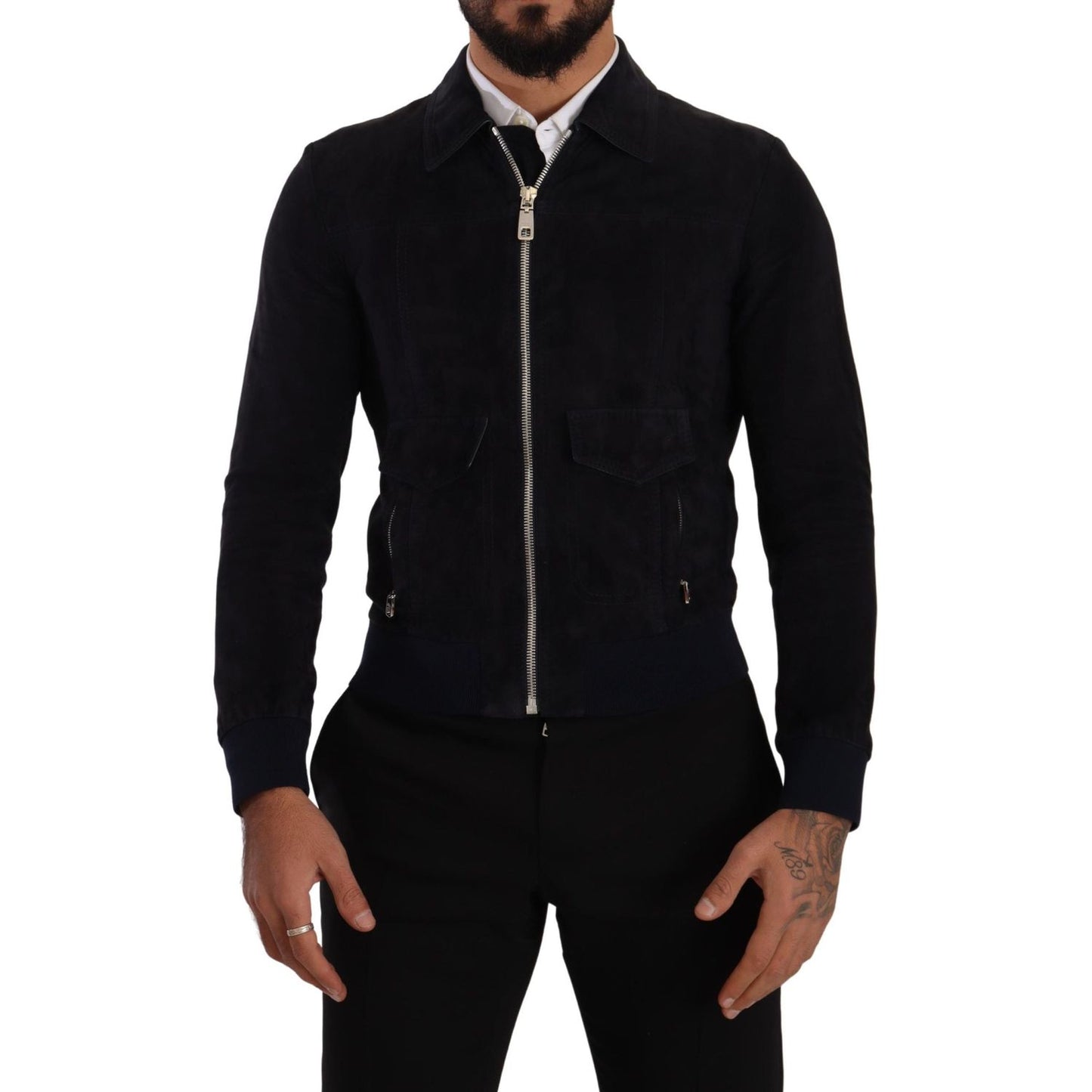 Dolce & Gabbana Blue Suede Lambskin Leather Coat Jacket JKT3010- 44