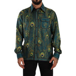 Dolce & Gabbana Peacock Feather Print Silk Pajama Mens Shirt TSH7542- 40
