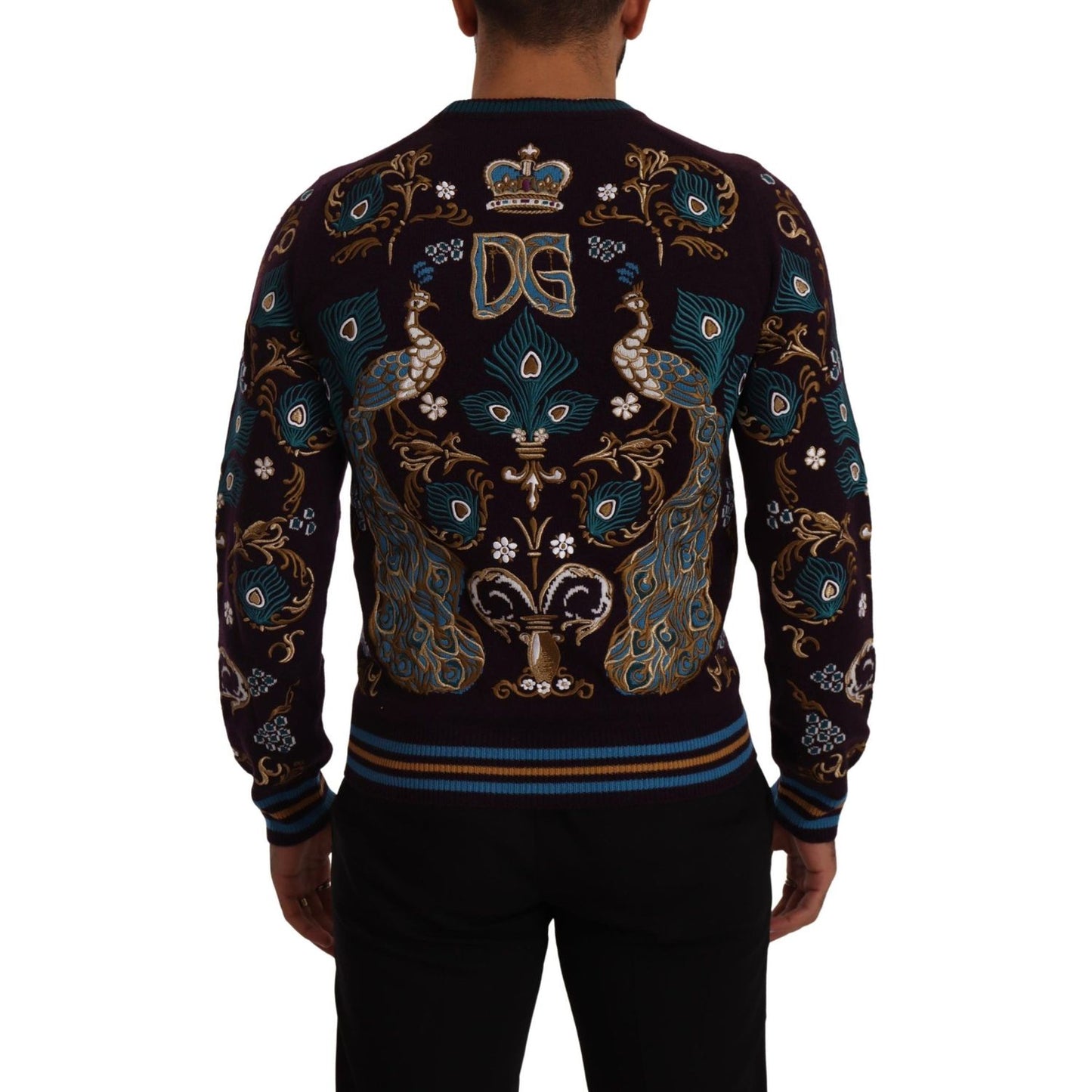 Dolce & Gabbana Bordeaux Cashmere DG Crown Embroidered Sweater TSH7493- 44