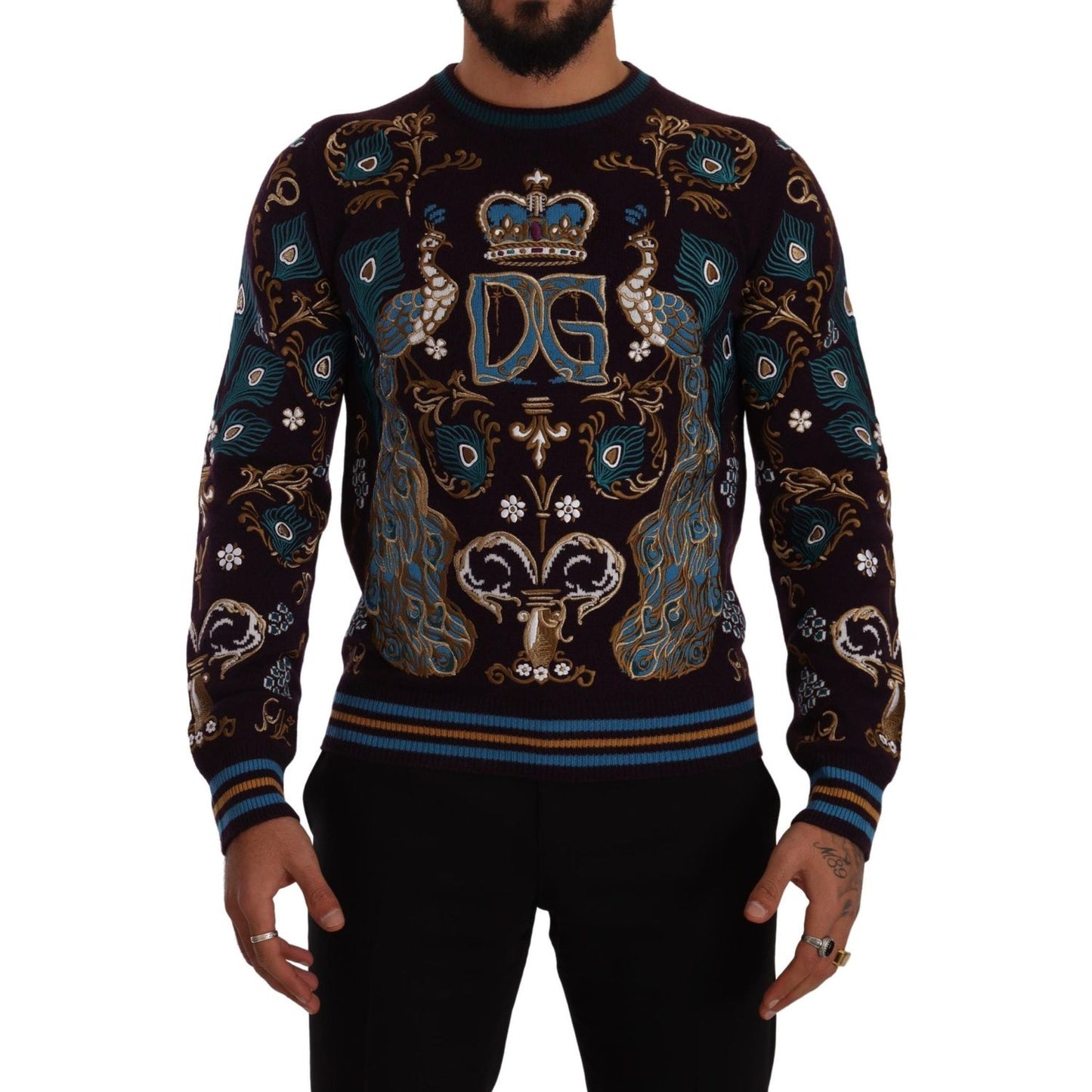 Dolce & Gabbana Bordeaux Cashmere DG Crown Embroidered Sweater TSH7493- 44
