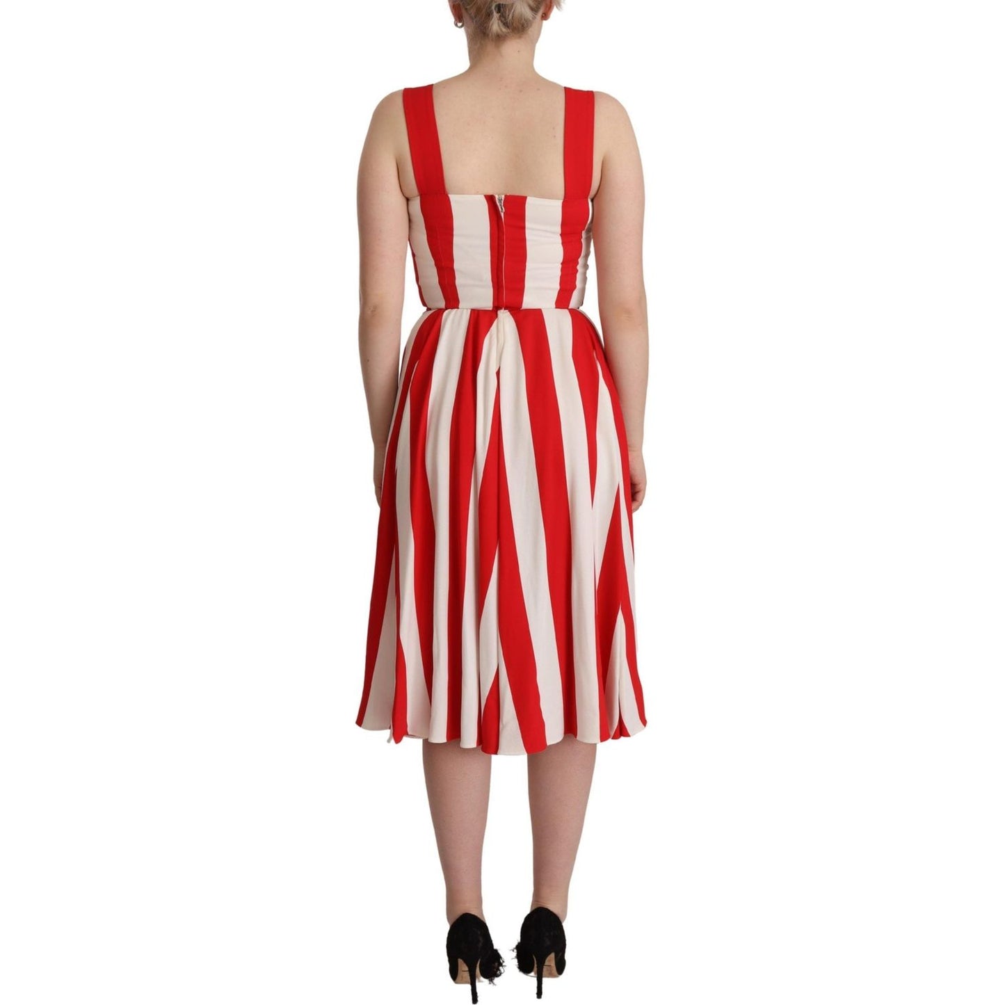 Dolce & Gabbana White Red Stretch Shift A-line Gown Dress DR28643- 40