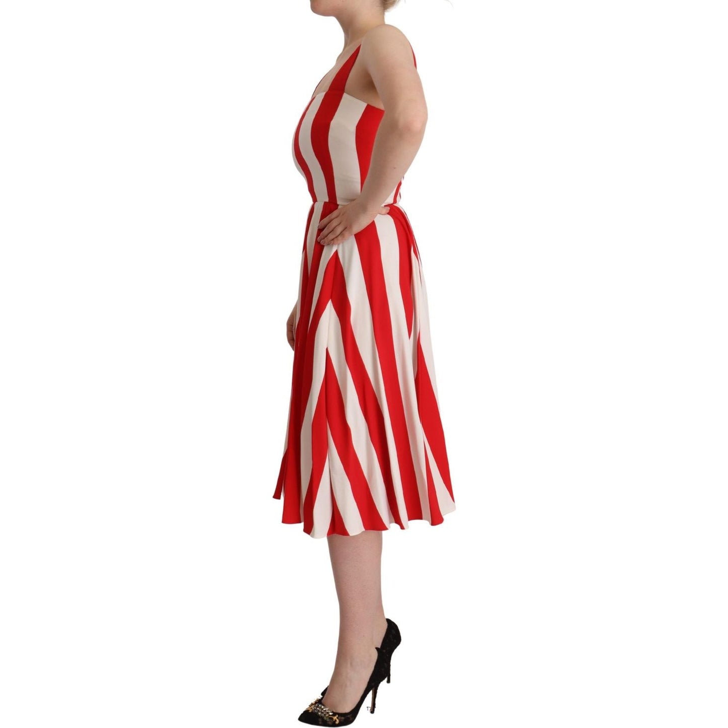 Dolce & Gabbana White Red Stretch Shift A-line Gown Dress DR28643- 40