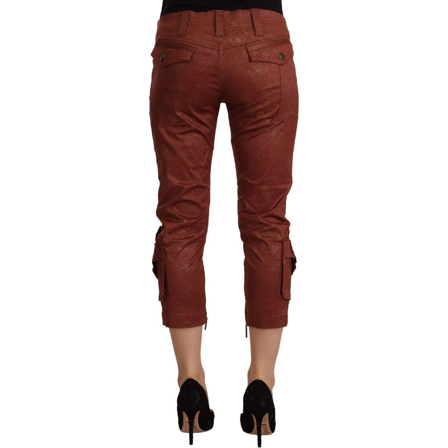 Just Cavalli Brown Lurex Mid Waist Cotton Cropped Capri Pants