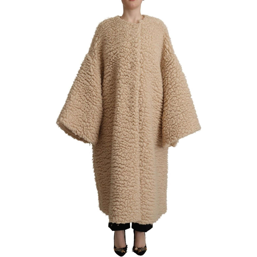 Dolce & Gabbana Beige Cashmere Wool Faux Fur Coat Jacket JKT3283 - 40