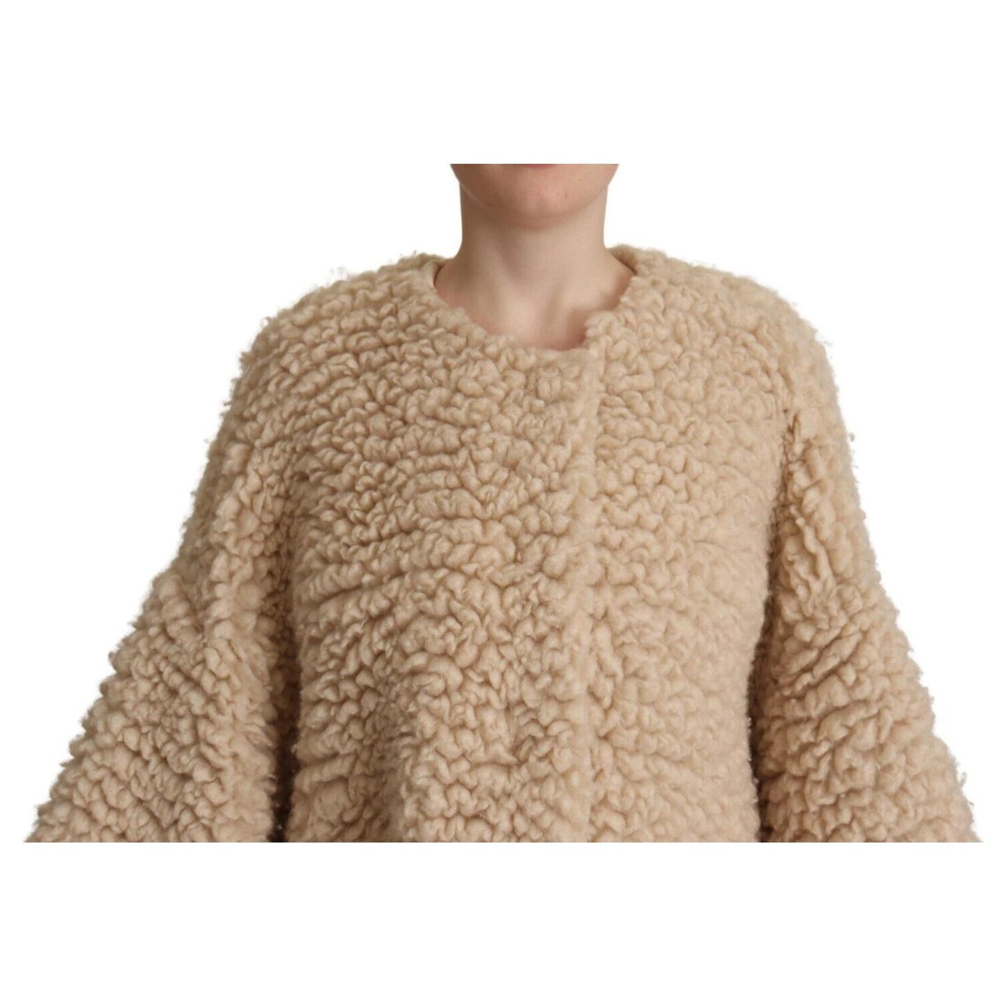 Dolce & Gabbana Beige Cashmere Wool Faux Fur Coat Jacket JKT3283 - 40