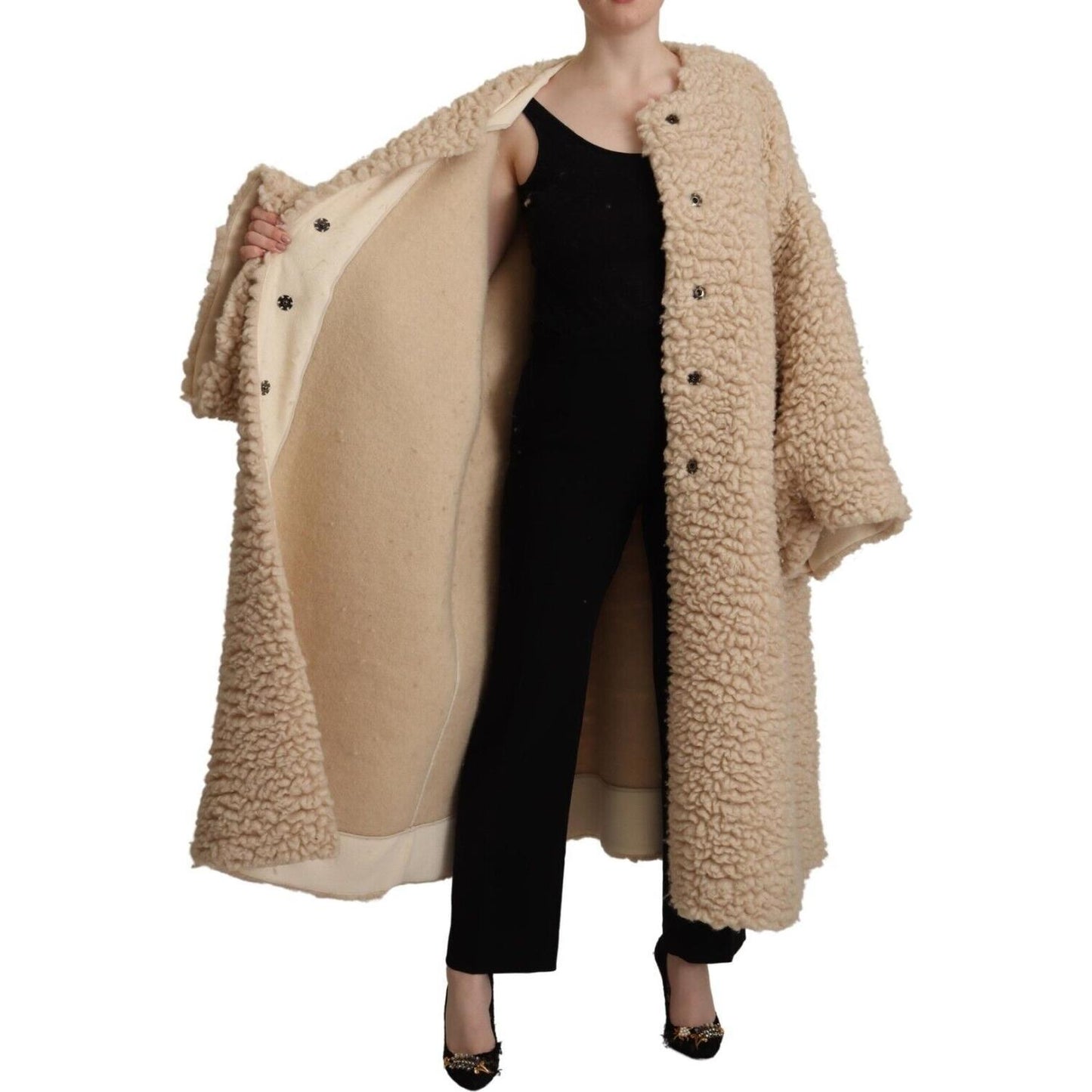Dolce & Gabbana Beige Cashmere Wool Faux Fur Coat Jacket JKT3283 - 40