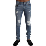 Dolce & Gabbana Light Blue Tattered Cotton Denim Skinny Jeans PAN72944 - 44