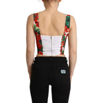 Dolce & Gabbana Red Geranium Print Viscose Sweetheart Cropped Top TSH7636 - 36