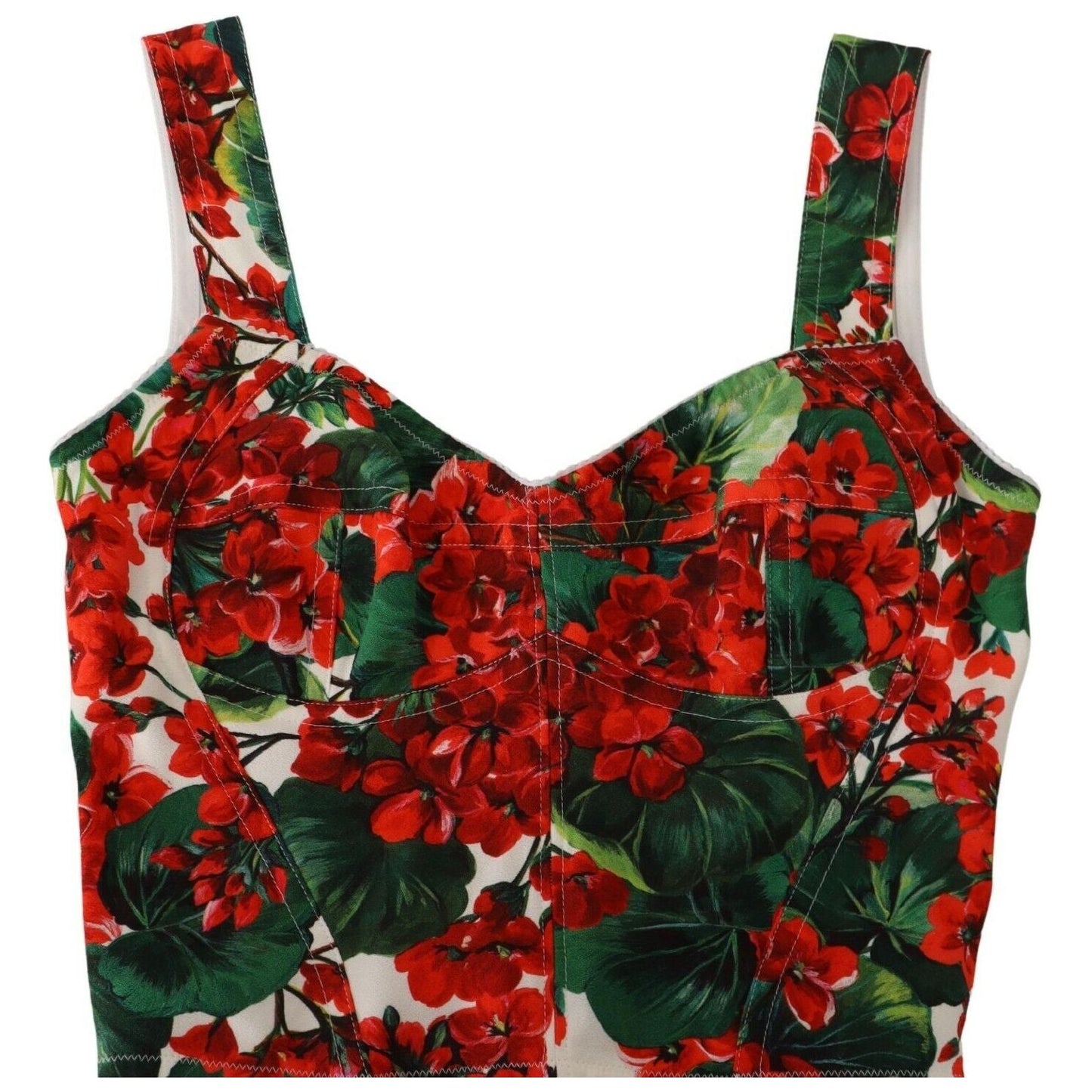 Dolce & Gabbana Red Geranium Print Viscose Sweetheart Cropped Top TSH7636 - 36