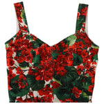 Dolce & Gabbana Red Geranium Print Viscose Sweetheart Cropped Top TSH7636 - 36