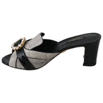 Dolce & Gabbana Black Gray Exotic Leather Crystals Sandals Shoes LA6265 - 37