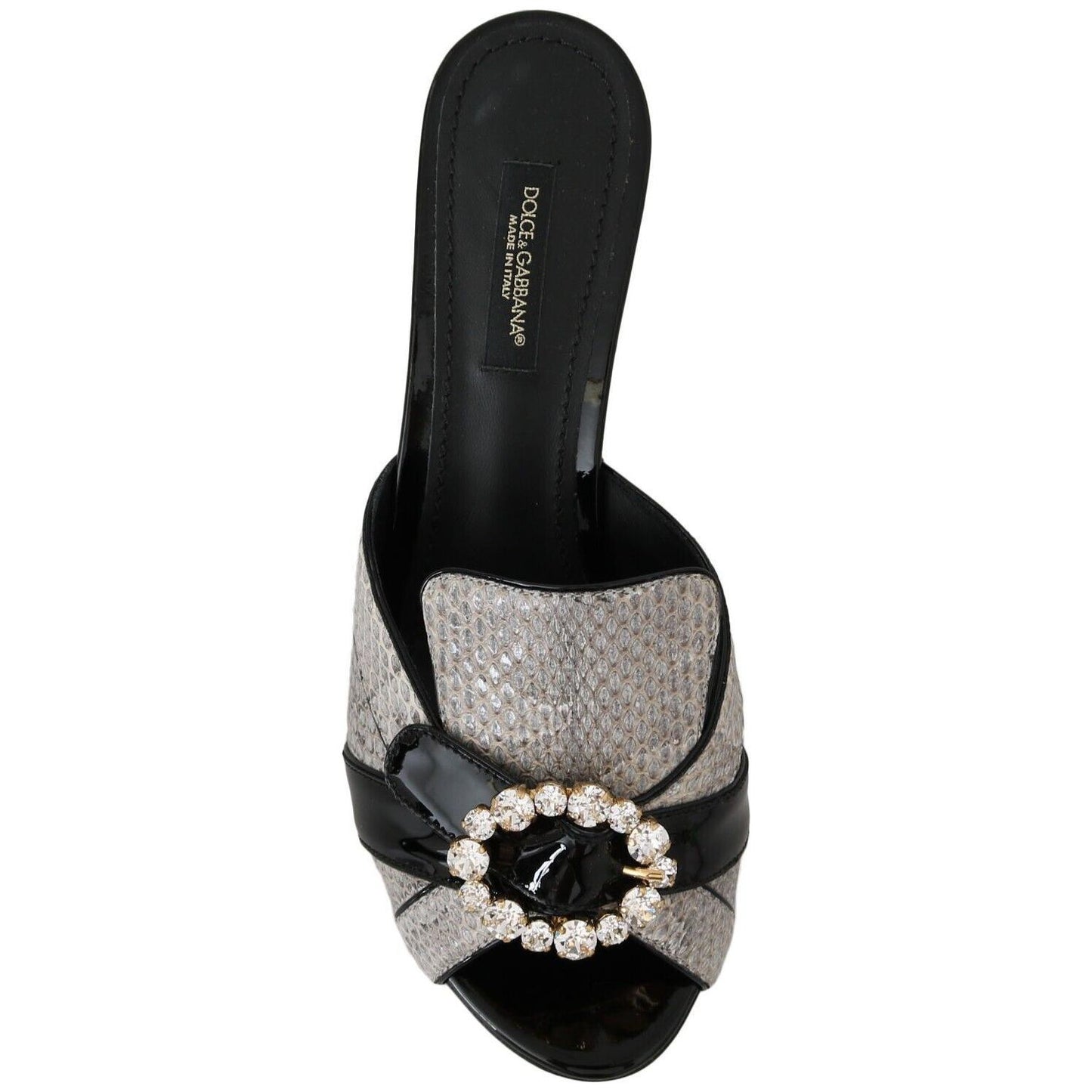 Dolce & Gabbana Black Gray Exotic Leather Crystals Sandals Shoes LA6265 - 37