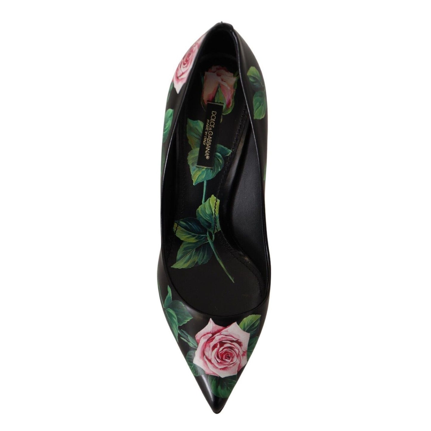 Dolce & Gabbana Black Leather Roses High Heels Pumps Shoes