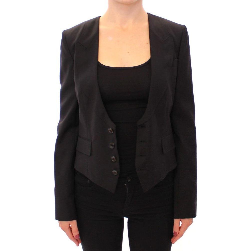 Dolce & Gabbana Black Silk Scarf Back Blazer Jacket MOM11571-1