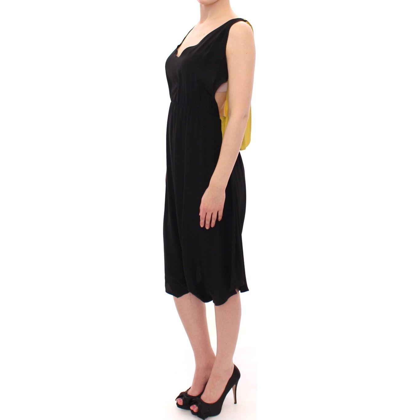 Lamberto Petri Black Yellow Silk Shift Sheath Coctail Dress GSD12588-1