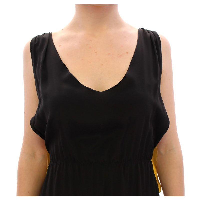 Lamberto Petri Black Yellow Silk Shift Sheath Coctail Dress GSD12588-1