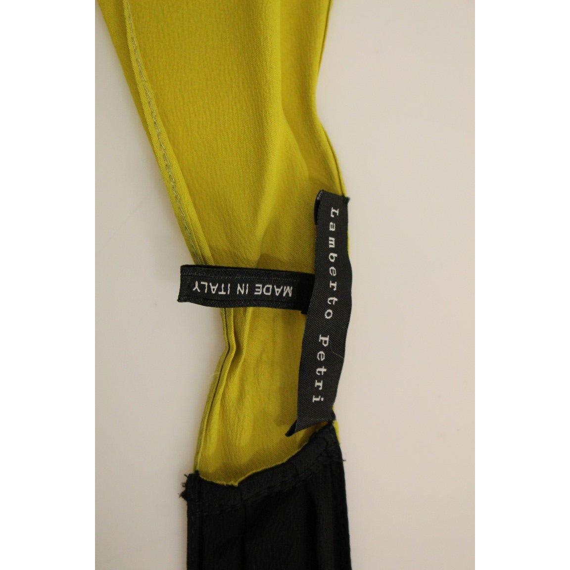 Lamberto Petri Black Yellow Silk Shift Sheath Coctail Dress GSD12588-1