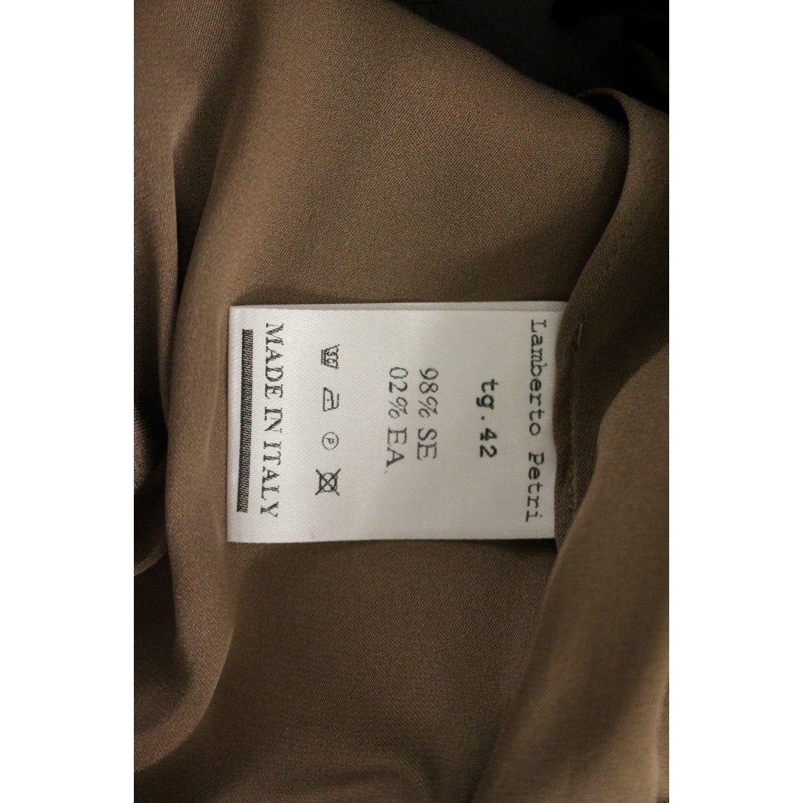 Lamberto Petri Brown Draped Silk Sheath Shift Coctail Dress