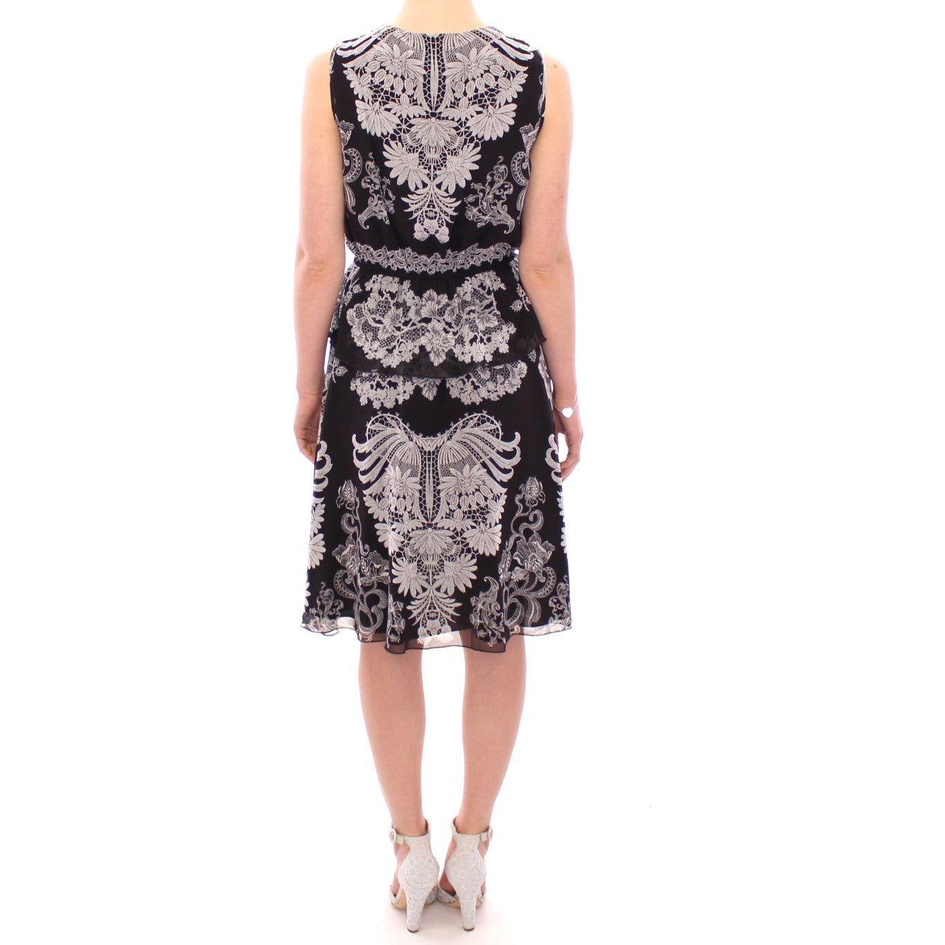 Sachin & Babi Black Silk Floral Pattern Shift Coctail Dress