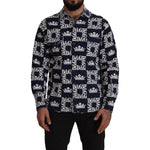 Dolce & Gabbana Blue Denim Stretch DG Crown Logo Casual Shirt TSH7977- 37