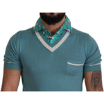 Dolce & Gabbana Blue Silk Polo Top Mens V-neck T-shirt TSH8159- 46