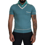 Dolce & Gabbana Blue Silk Polo Top Mens V-neck T-shirt TSH8159- 46