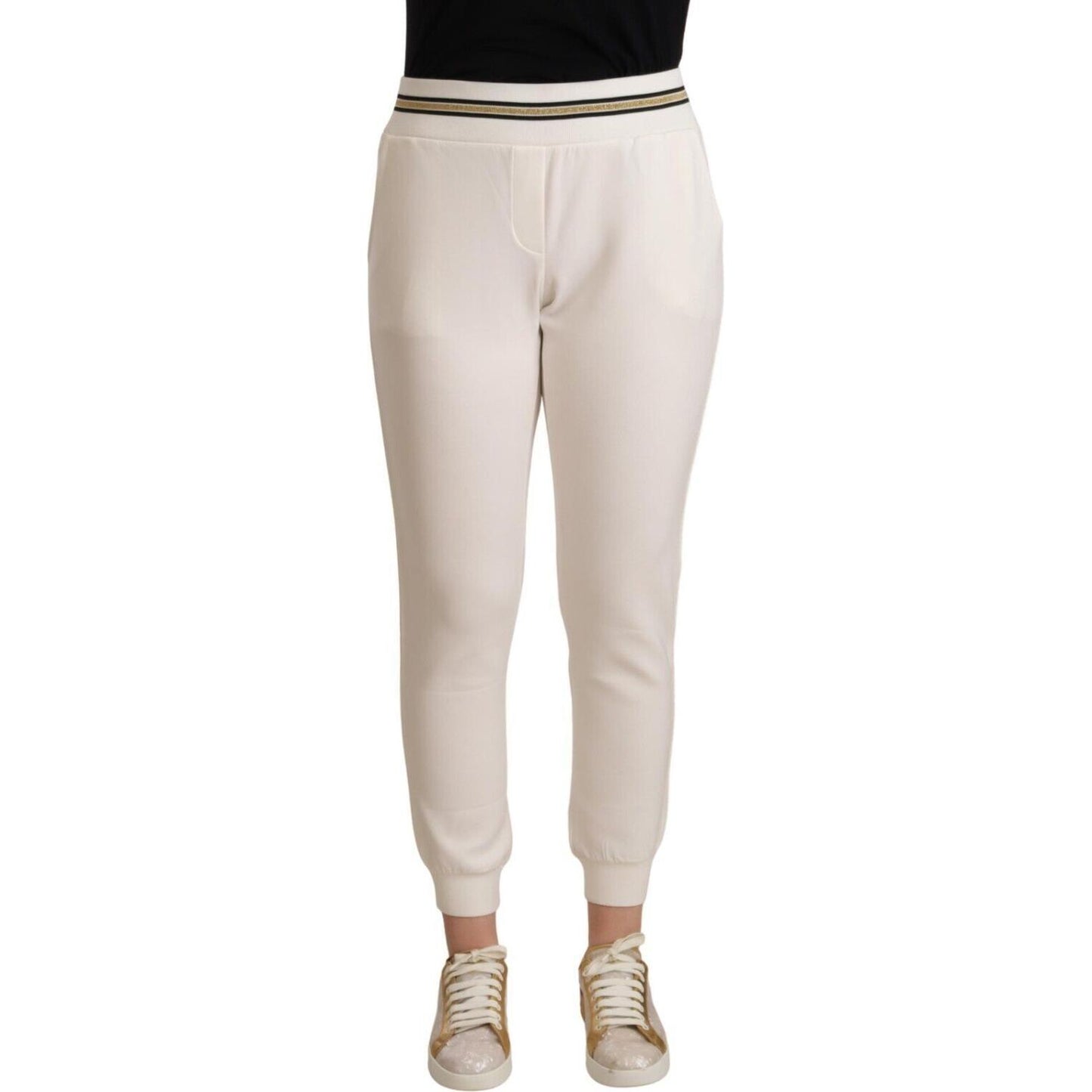 Patrizia Pepe White Polyester Mid Waist Jogger Pants PAN72457 - 1
