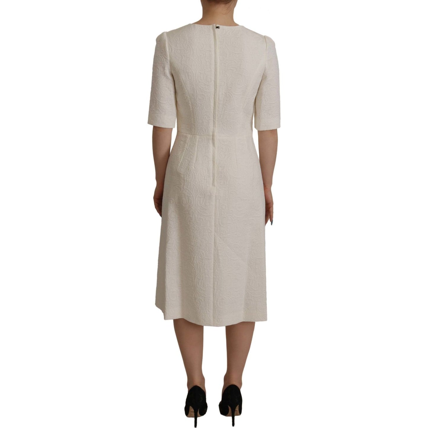 Dolce & Gabbana White Jaquard Midi Floral Sheath Brocade Dress DR28716- 38