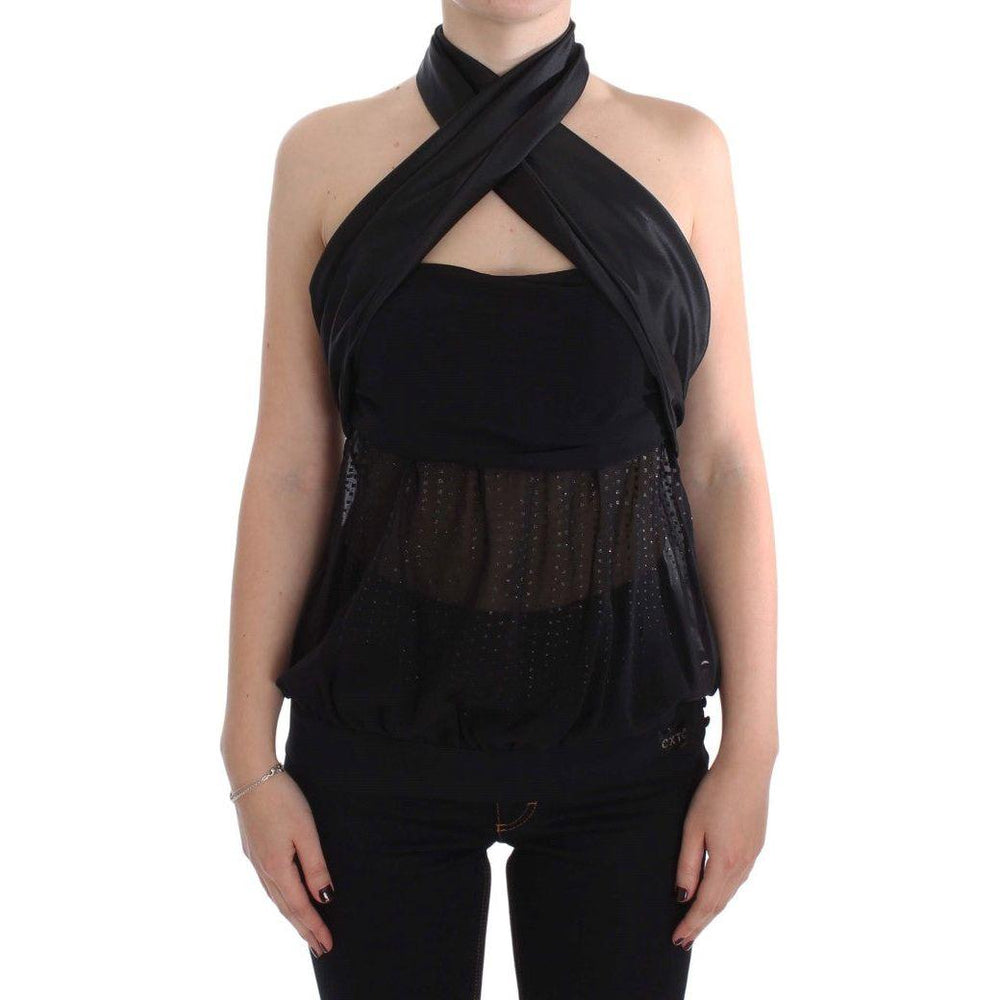 Exte Black Neck Wrap Top Blouse SIG30856-4