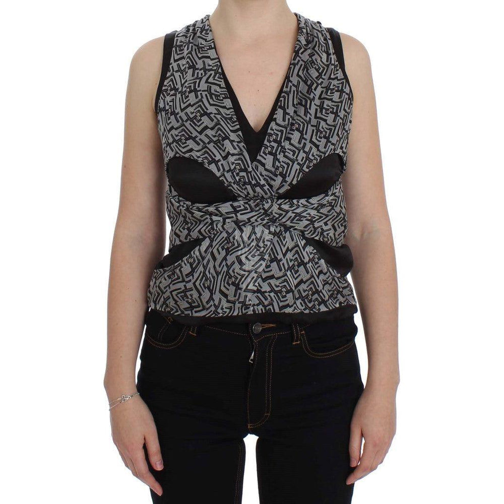 Karl Lagerfeld Gray Black Silk Blouse Top SIG32530-1