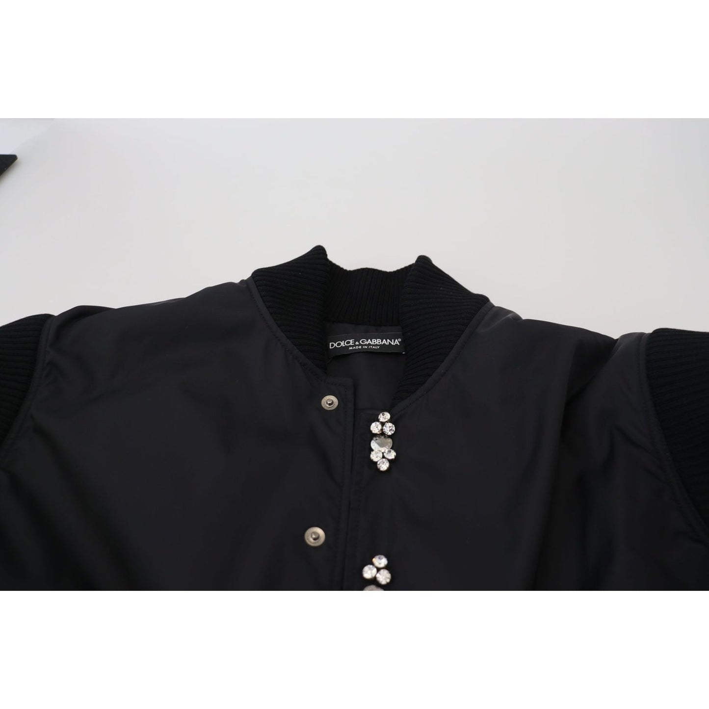 Dolce & Gabbana Black Nylon Crystals Coat Buttons Jacket JKT3335-46