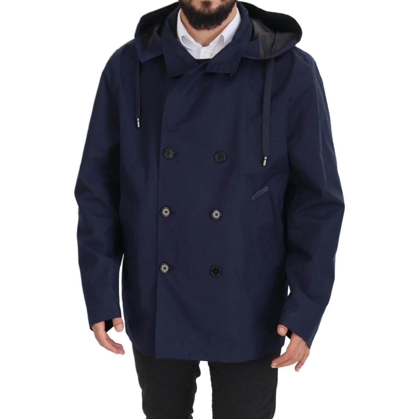 Dolce & Gabbana Blue Hooded Double Breasted Coat Jacket JKT3345- 58