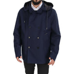 Dolce & Gabbana Blue Hooded Double Breasted Coat Jacket JKT3345- 58