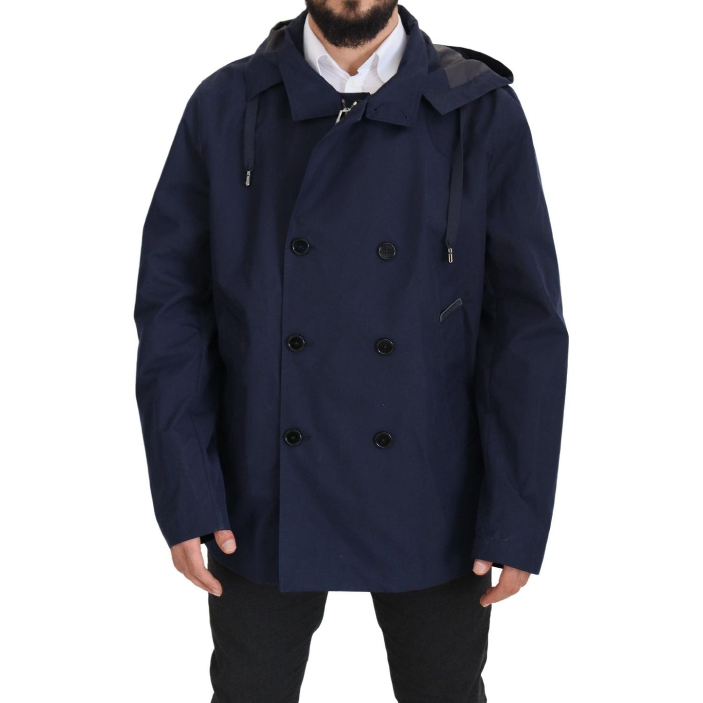 Dolce & Gabbana Blue Hooded Double Breasted Coat Jacket JKT3345- 58
