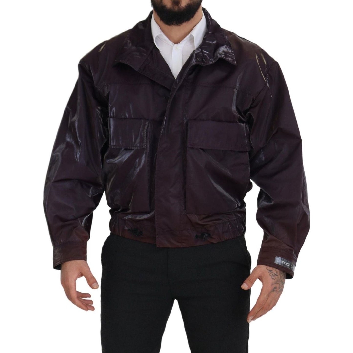 Dolce & Gabbana Purple Nylon Collared Biker Coat Jacket
