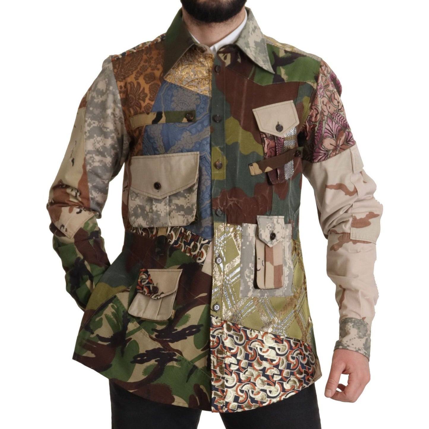 Dolce & Gabbana Multicolor Button Down Patchwork Shirt JKT3423- 42