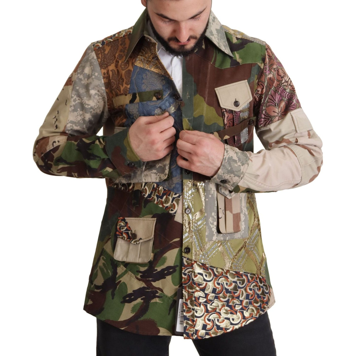Dolce & Gabbana Multicolor Button Down Patchwork Shirt JKT3423- 42