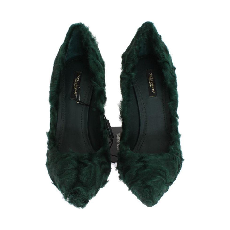 Dolce & Gabbana Green Xiangao Lamb Fur Leather Pumps LA3083-1