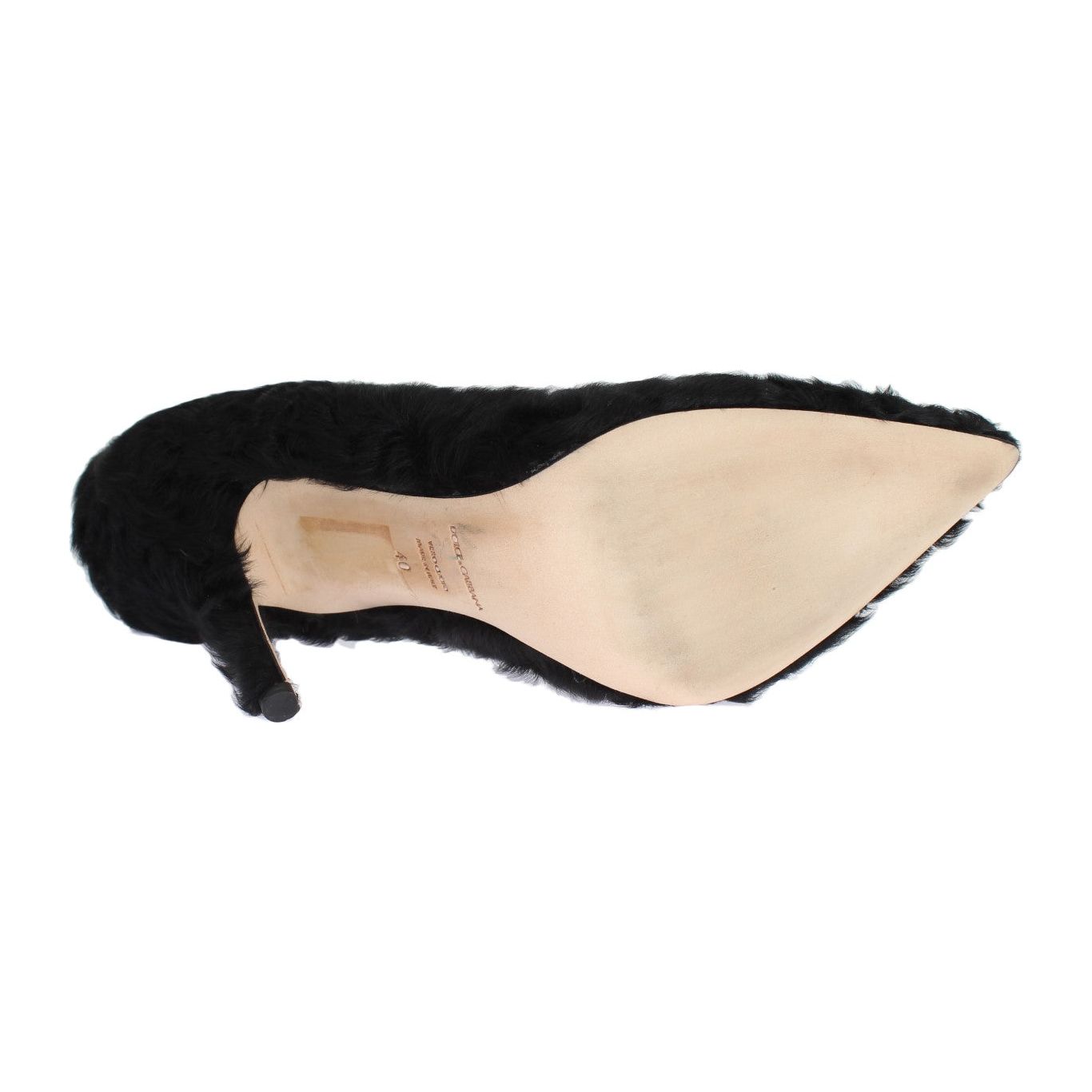 Dolce & Gabbana Black Xiangao Lamb Fur Leather Pumps LA3094-1