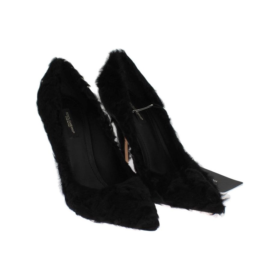 Dolce & Gabbana Black Xiangao Lamb Fur Leather Pumps LA3094-1