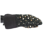 Dolce & Gabbana Gray Wool Shearling Studded Green Leopard Gloves LB129-1